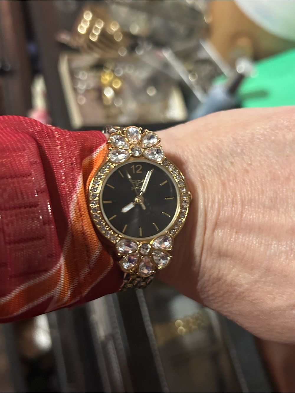 Invicta Gold-Tone Women's Bracelet Watch with Black Dial and Crystal Accents